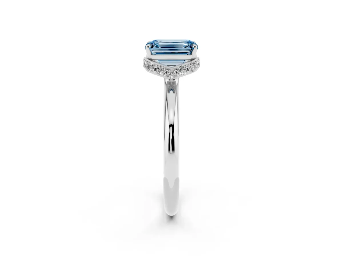 Fancy Blue Emerald Cut Brilliant Solitaire Engagement Ring with Six-Prong Setting and Classic Band Platinum