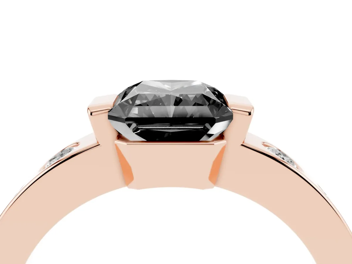 Fancy Black Radiant Cut Brilliant Channel-Set Diamond Ring with Bezel Prong Setting Rose gold