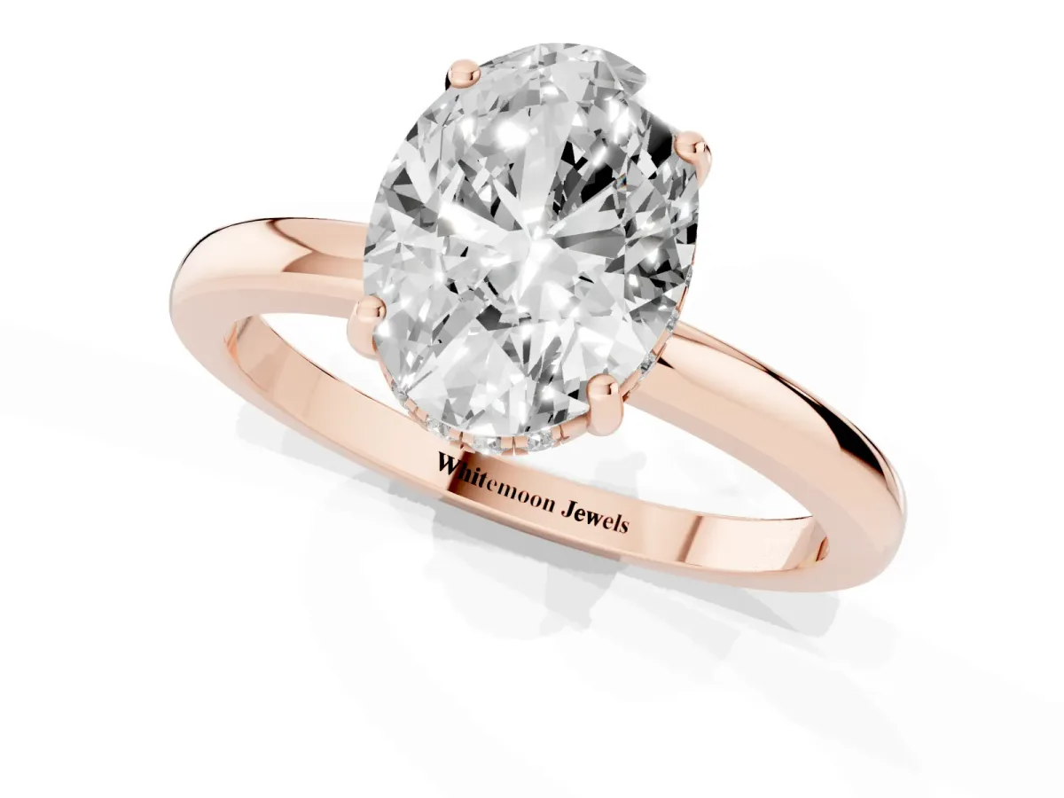 Oval Cut Solitaire Diamond Ring with Prong Setting and Plain Band Rose gold