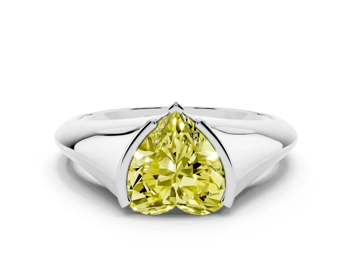 Fancy Yellow Heart Cut Solitaire Tension Set Diamond Ring Silver