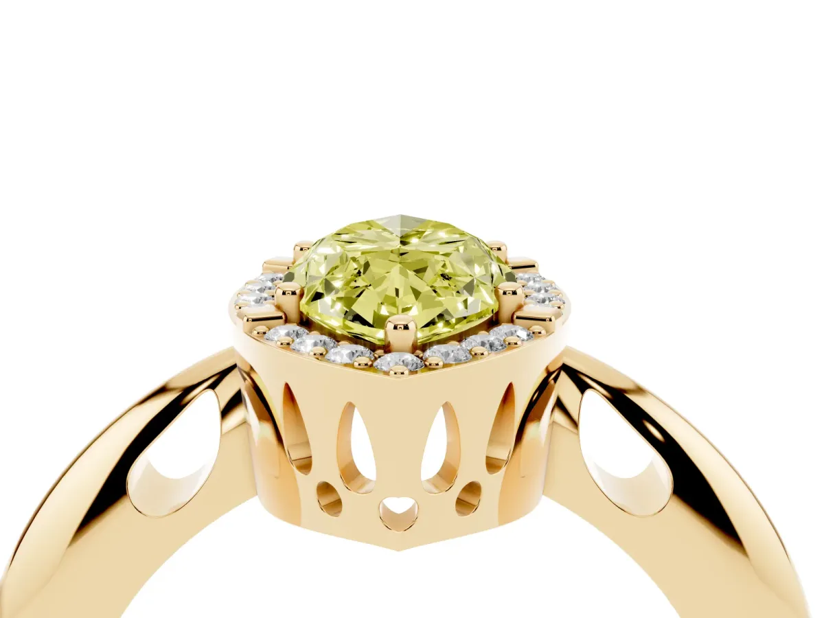 Fancy Yellow Marquise Cut Cut Diamond Halo Engagement Ring with Split Shank and Four-Prong Setting Yellow gold
