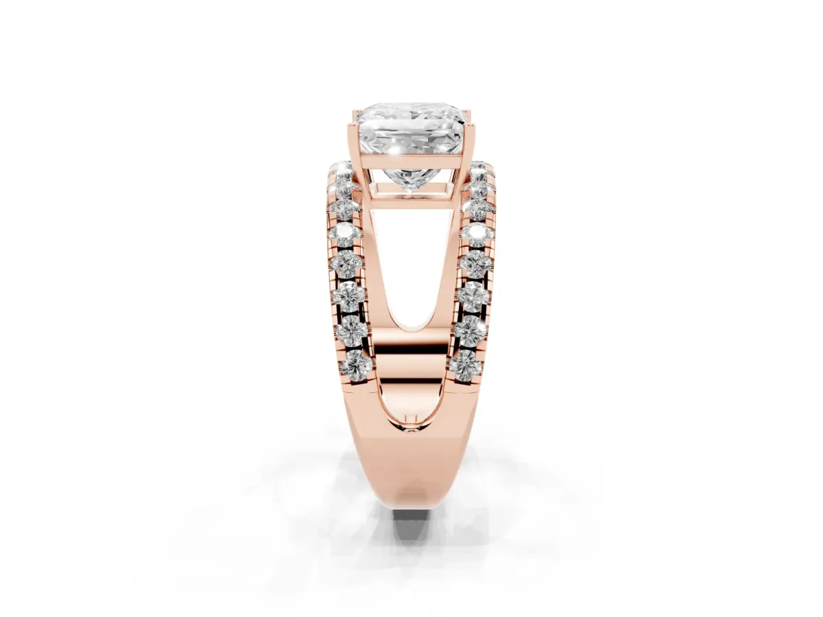 Princess Cut Solitaire Split Shank Pave Diamond Ring Rose gold