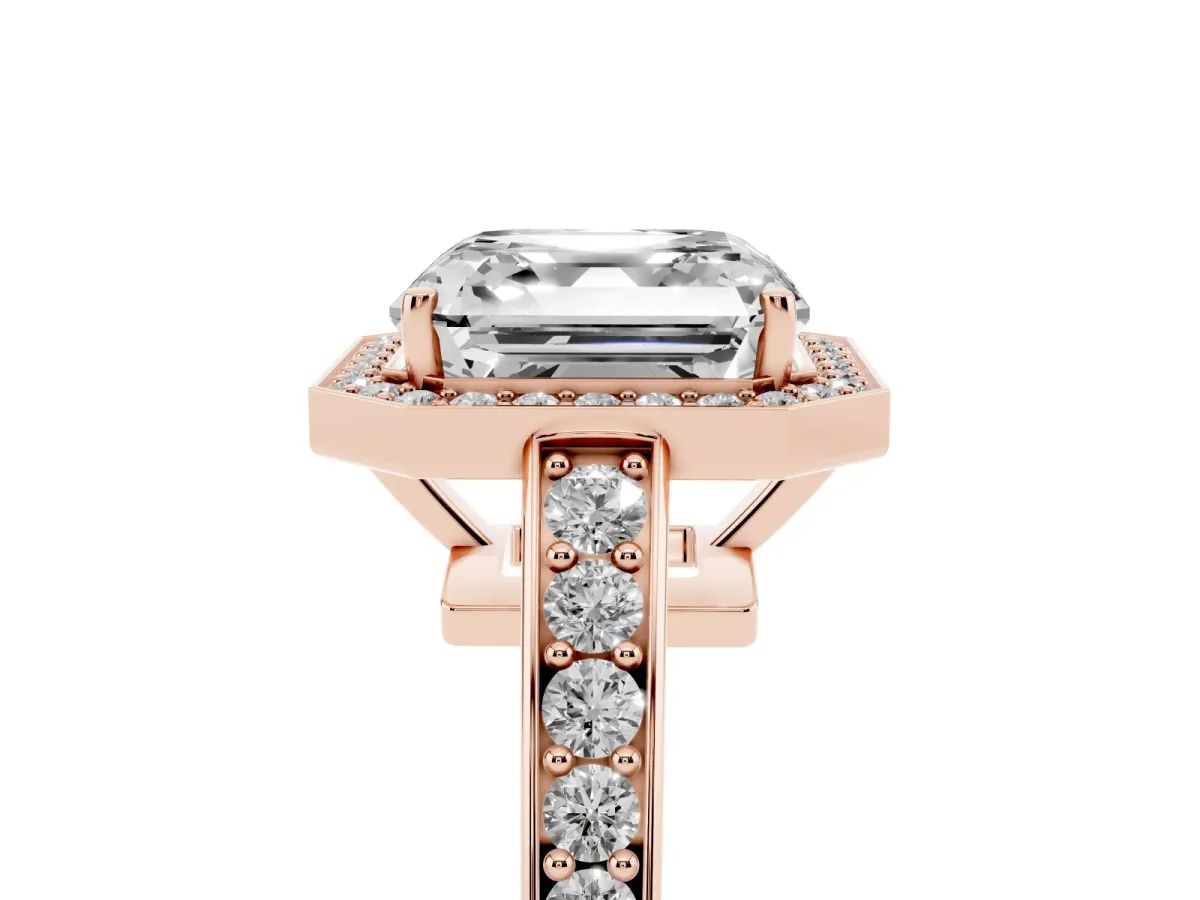 Asscher Cut Halo Pavé Diamond Engagement Ring with Bezel Setting Rose gold