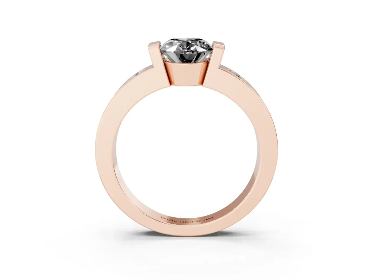 Fancy Black Oval Cut Brilliant Channel-Set Diamond Ring with Bezel Prong Setting Rose gold