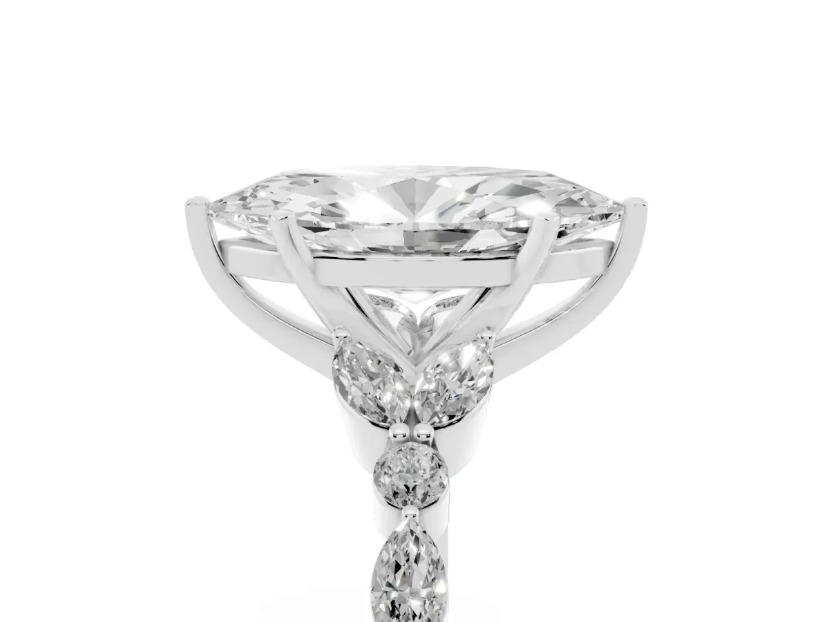 Marquise Cut Diamond Solitaire Ring with Side Stones and Four-Prong Setting Platinum