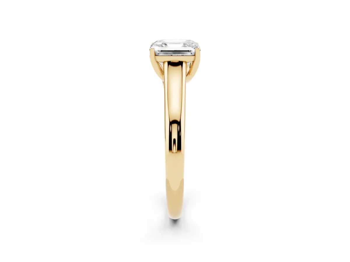 Asscher Cut Solitaire Engagement Ring with Tapered Band and Four-Prong Setting Yellow gold