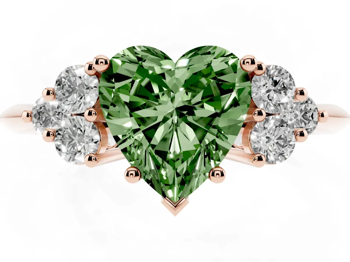 Fancy Green Heart Cut Cut Diamond Cluster Ring with Solitaire Band and Four-Prong Setting Rose gold