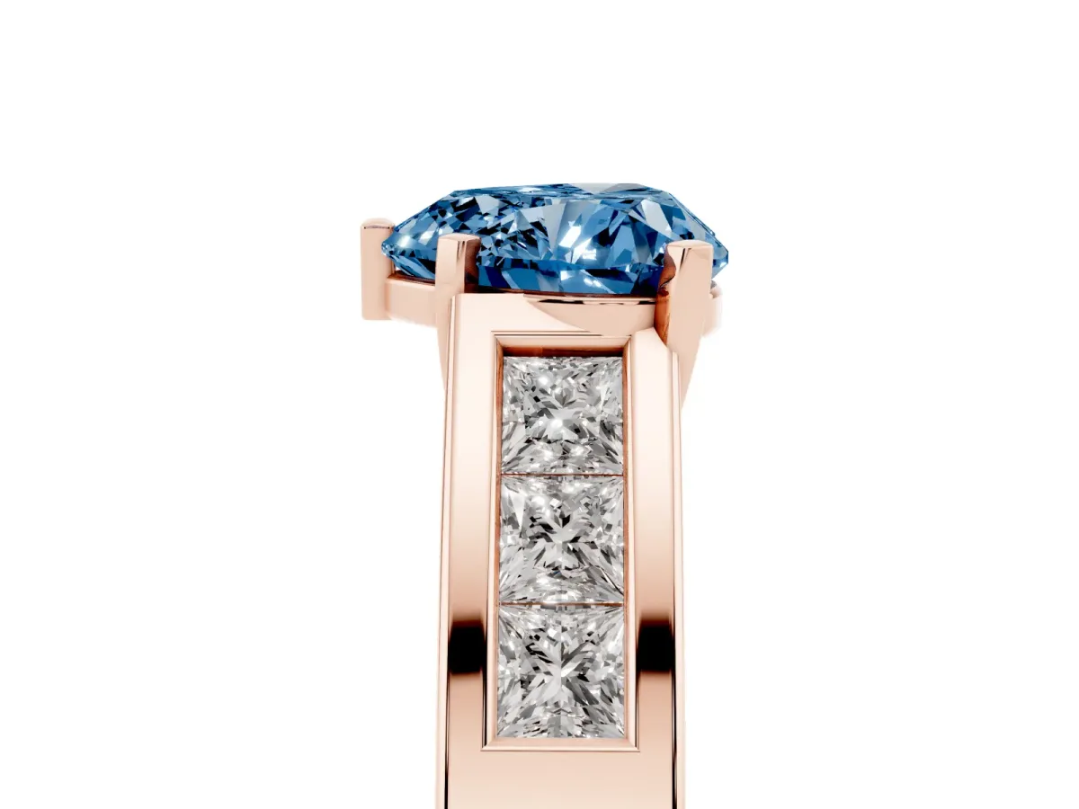 Fancy Blue Heart Cut Cut Channel Set Solitaire Ring with Four-Prong Setting Rose gold