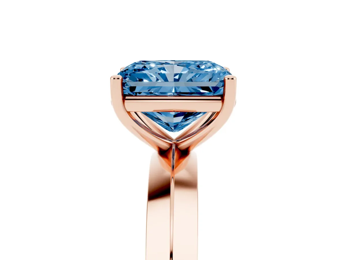 Fancy Blue Radiant Cut Cut Solitaire Engagement Ring with Flat Band and Four-Prong Setting Rose gold