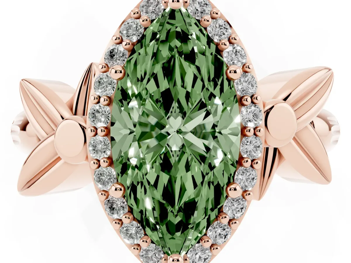 Fancy Green Marquise Cut Halo Diamond Floral Band with Four-Prong Setting Rose gold