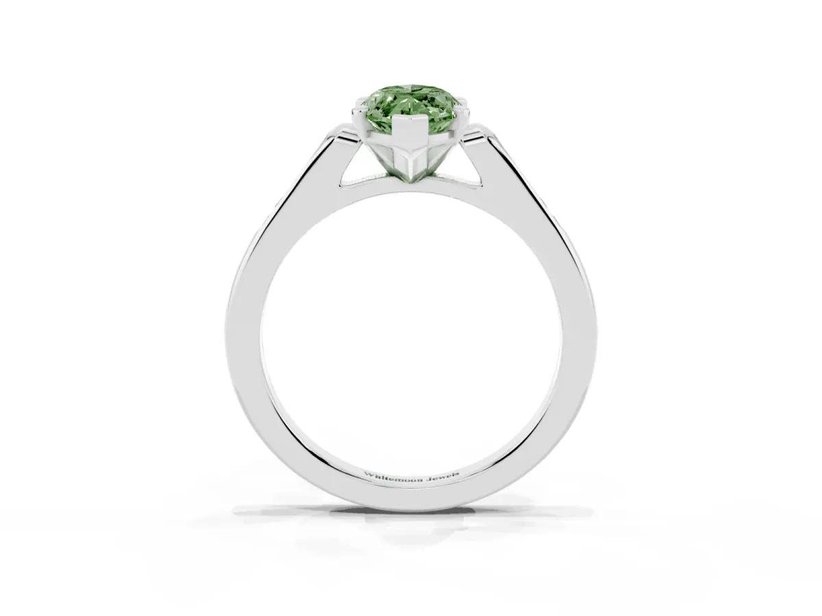 Fancy Green Marquise Cut Diamond Solitaire Ring with Channel Set Round Band and Prong Setting Platinum