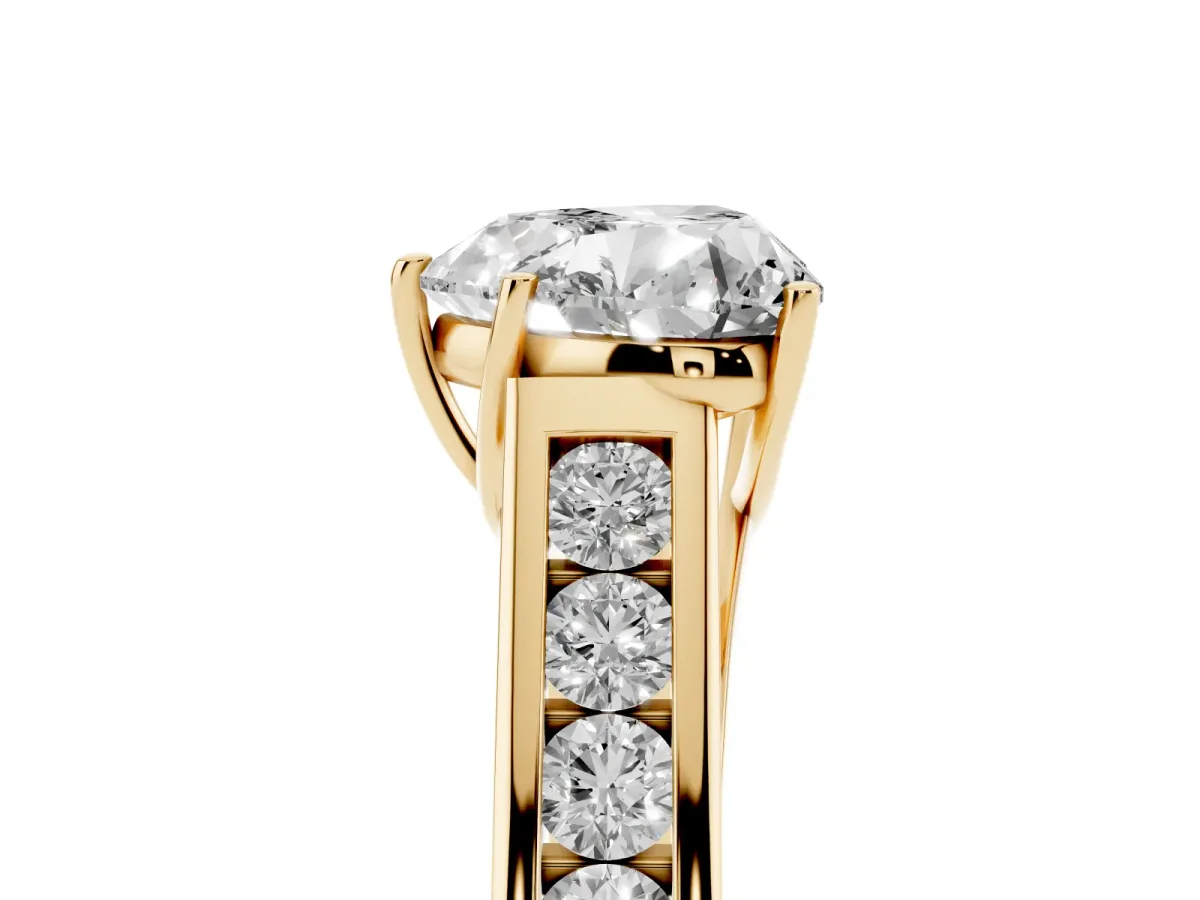 Heart Cut Brilliant Channel-Set Solitaire Ring with Four-Prong Setting Yellow gold