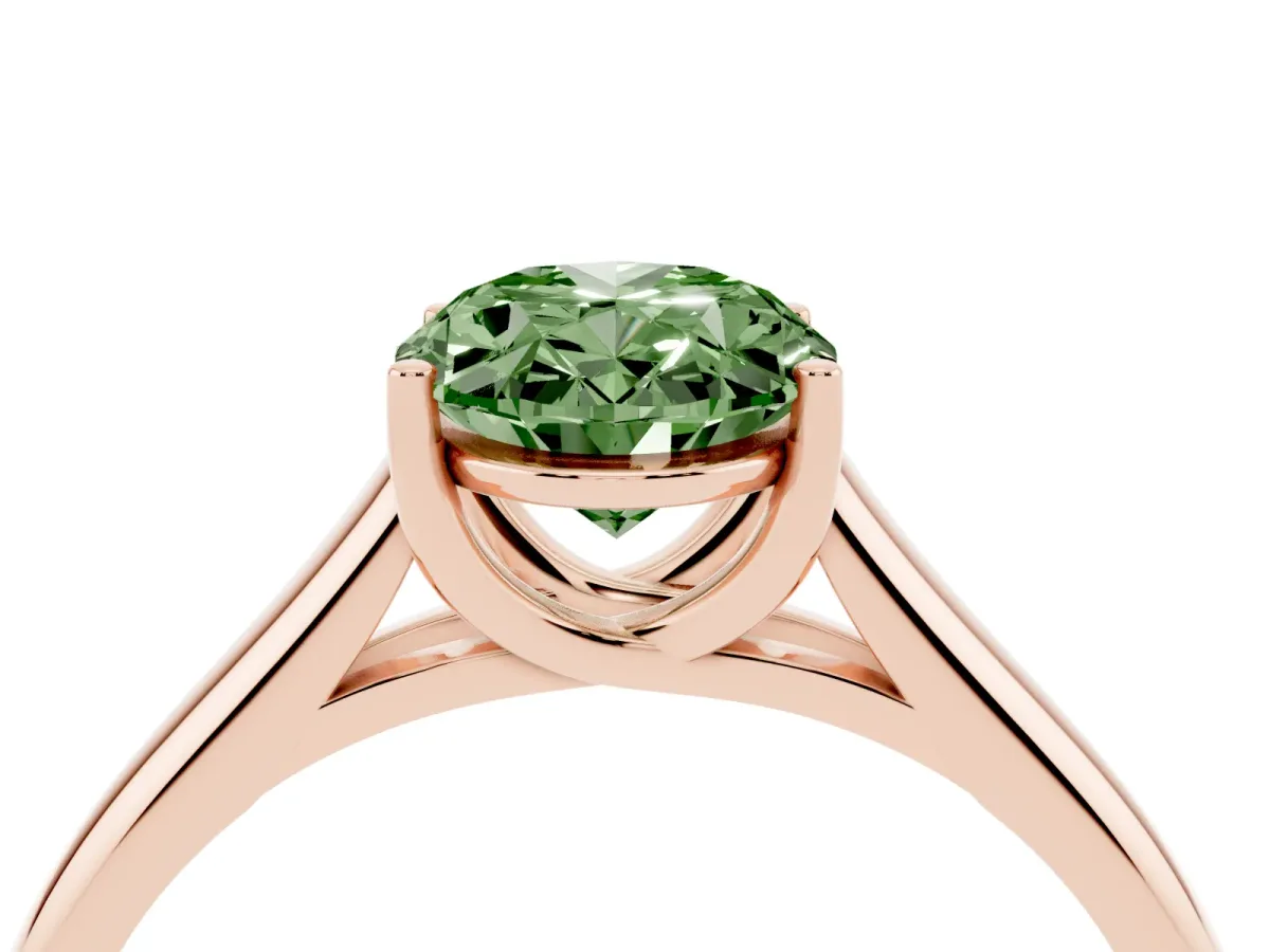 Fancy Green Oval Cut Solitaire Engagement Ring with Tapered Band and Four-Prong Setting Rose gold