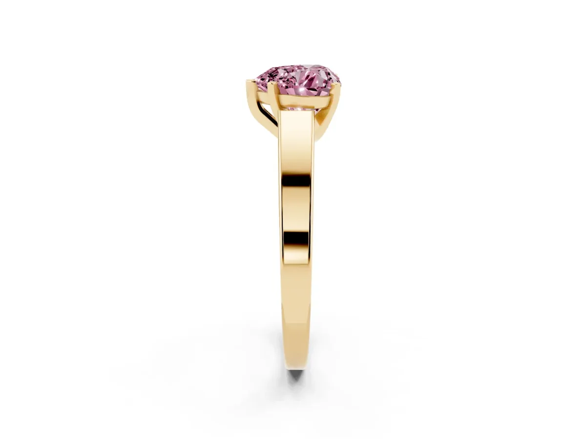 Fancy Pink Heart Cut Solitaire Engagement Ring with Four-Prong Setting and Tapered Band Yellow gold