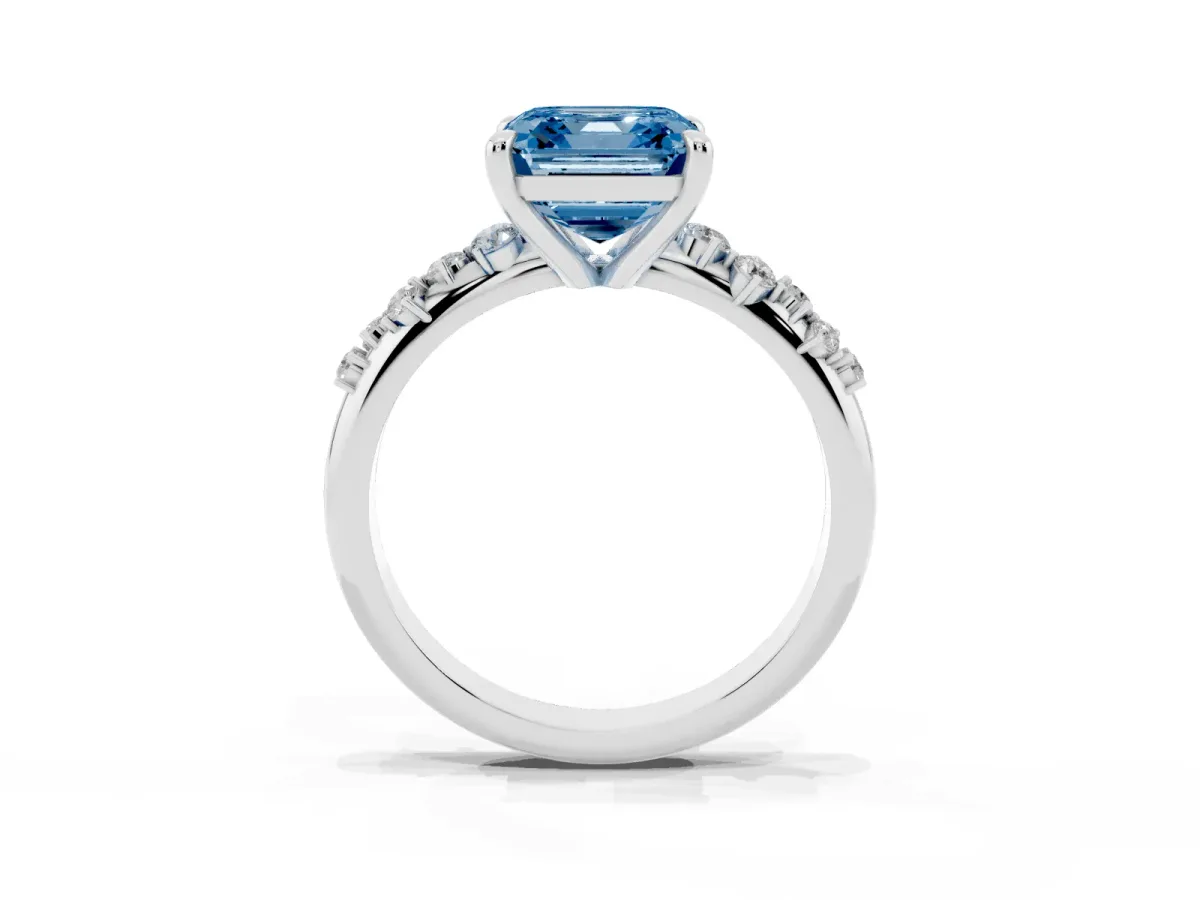 Fancy Blue Asscher Cut Cut Diamond Vine Band with Four-Prong Setting Silver
