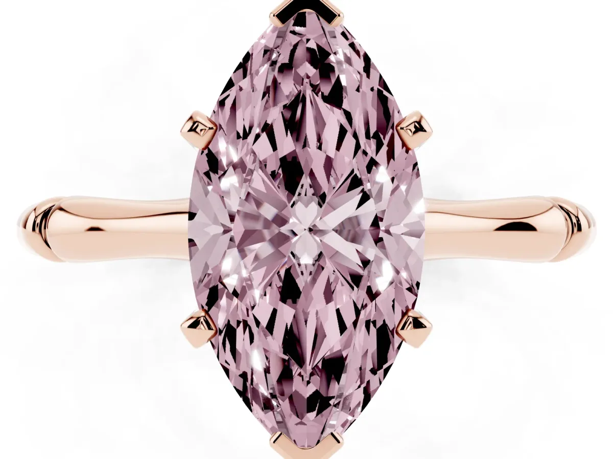 Fancy Pink Marquise Cut Solitaire Diamond Ring with Bamboo Band and Four-Prong Setting Rose gold