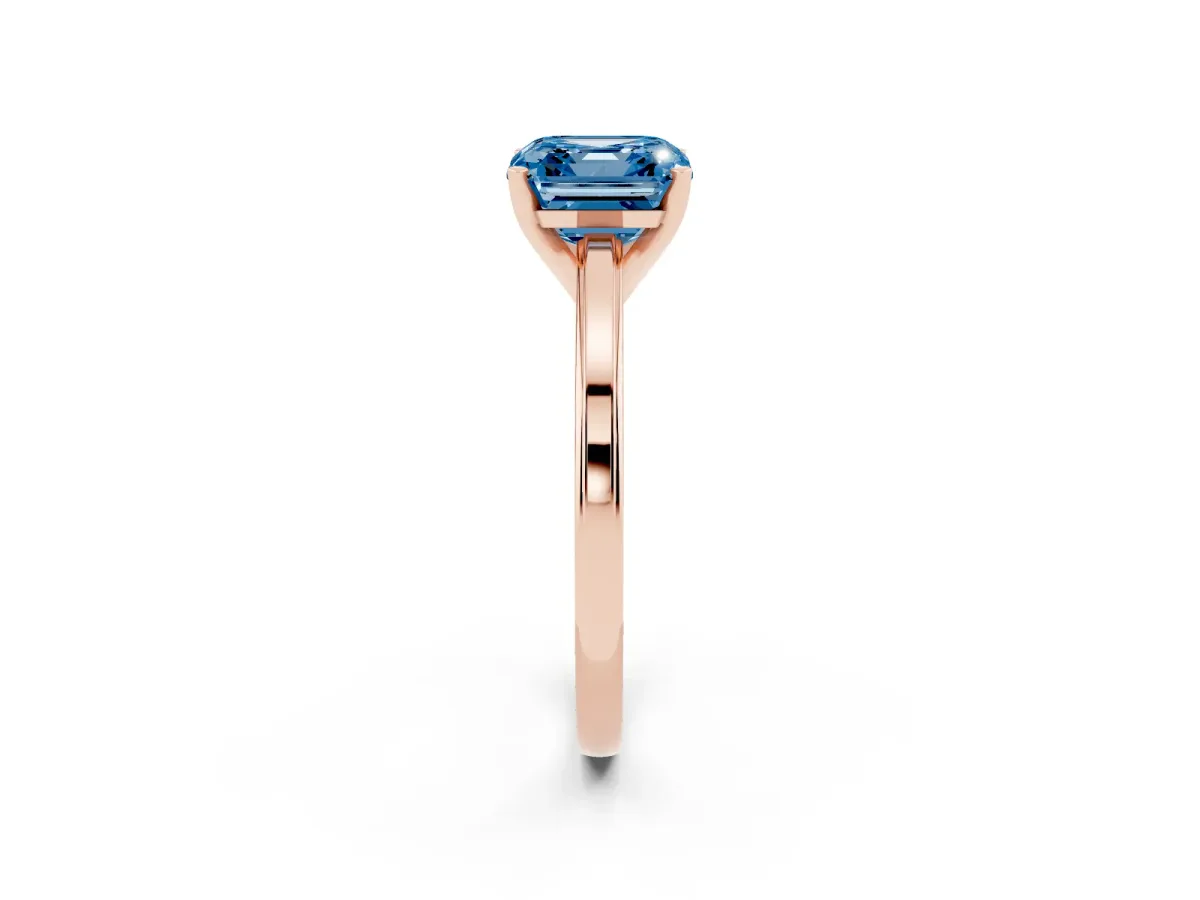 Fancy Blue Asscher Cut Solitaire Diamond Ring with Four-Prong Setting and Classic Band Rose gold