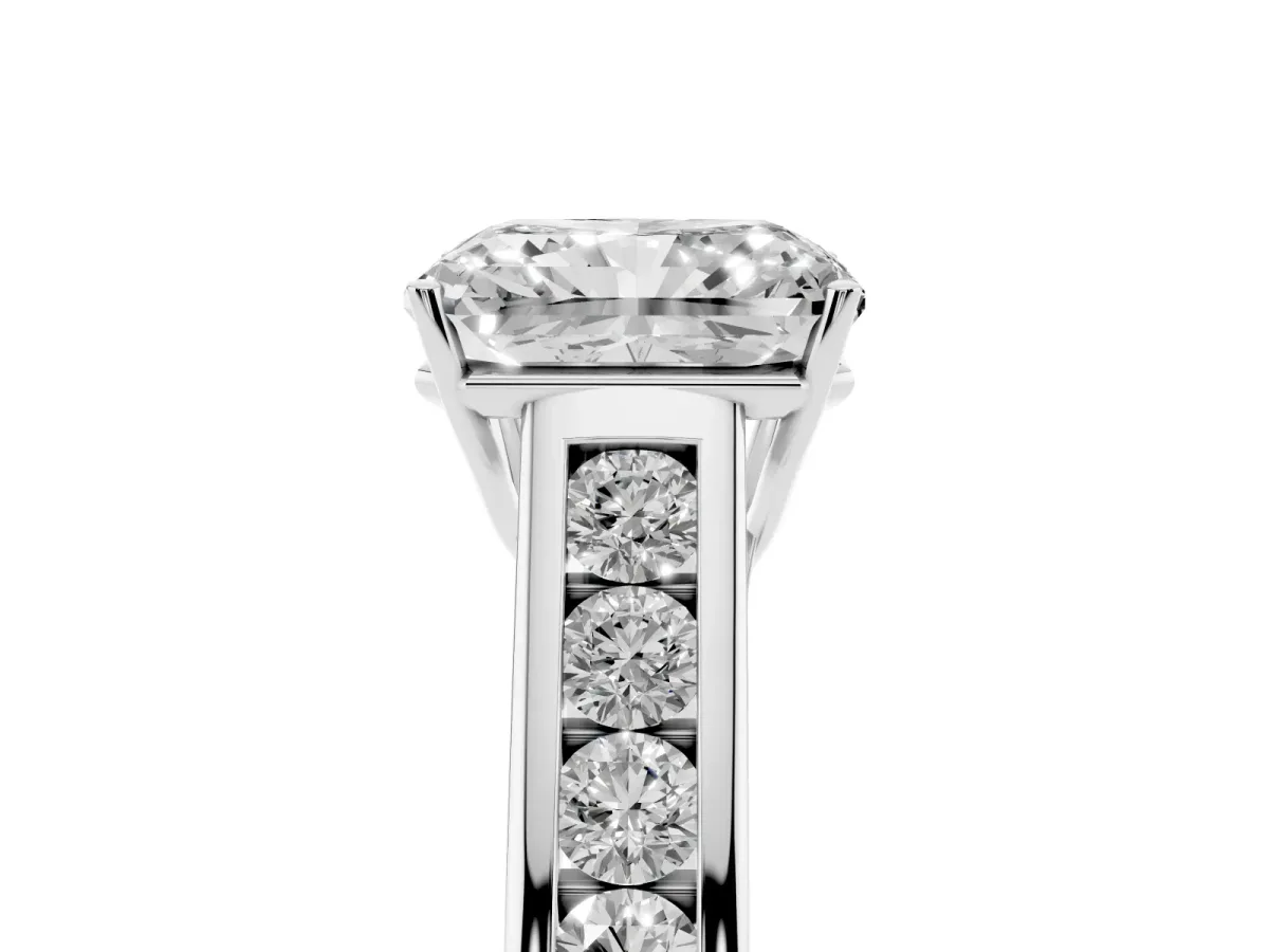 Radiant Cut Brilliant Channel-Set Solitaire Ring with Four-Prong Setting Silver