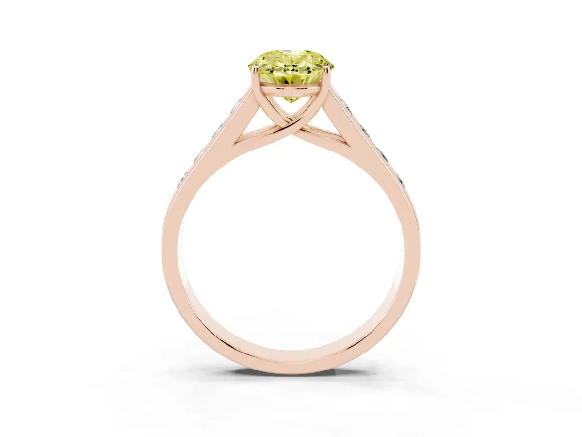 Fancy Yellow Oval Cut Solitaire Channel-Set Diamond Engagement Ring with Four-Prong Setting Rose gold