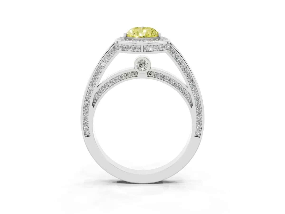 Fancy Yellow Pear Cut Cut Halo Pave Split Shank Prong Setting Ring Platinum
