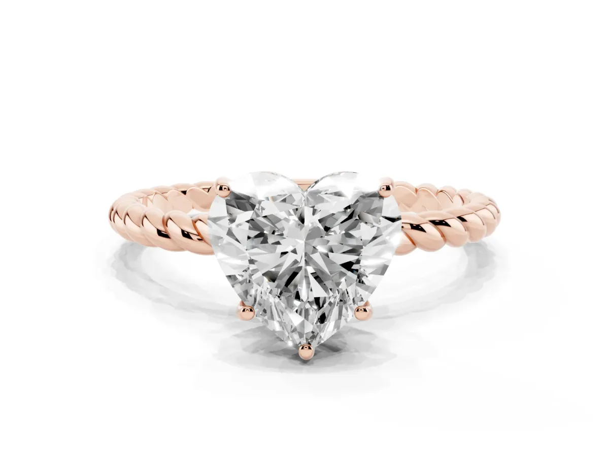 Heart Cut Solitaire Twisted Band 4-Prong Ring Rose gold