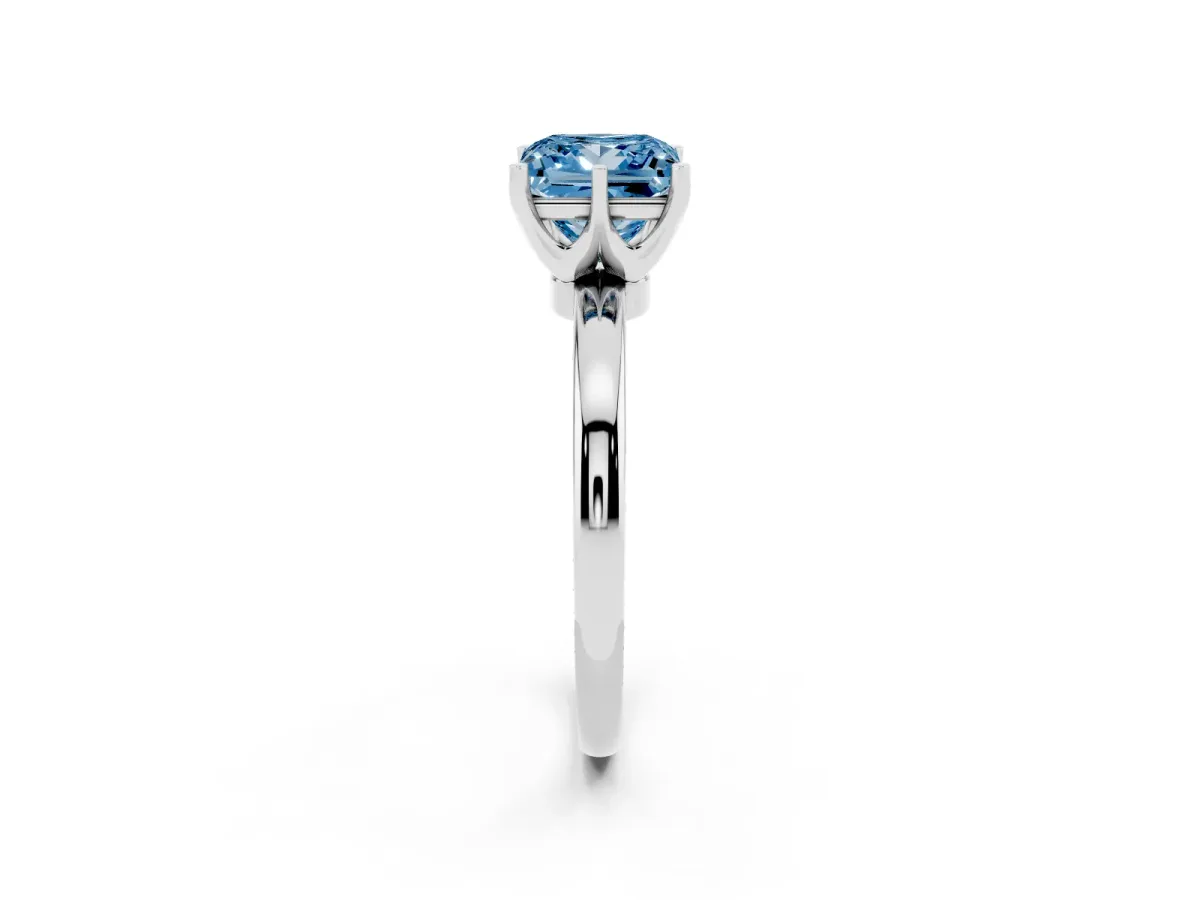 Fancy Blue Princess Cut Solitaire Diamond Ring with Six-Prong Setting on a Classic Band Silver