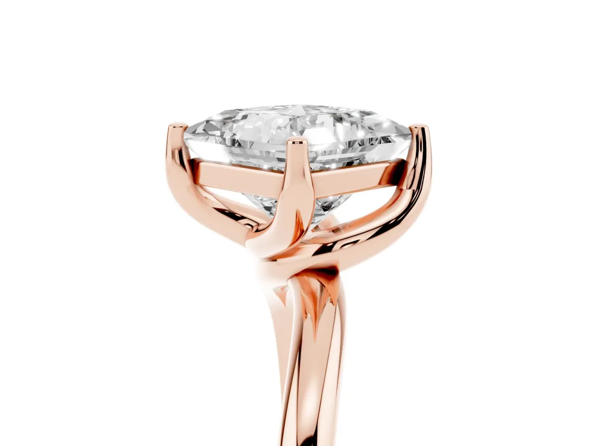 Princess Cut Diamond Solitaire Engagement Ring with Four-Prong Setting and Classic Band Rose gold