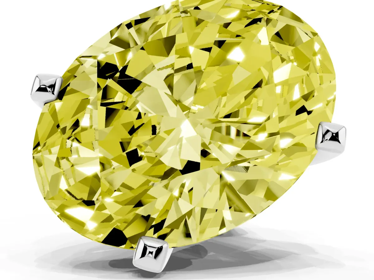 Fancy Yellow Oval Cut Diamond Solitaire Ring with Prong Setting and Classic Band Silver