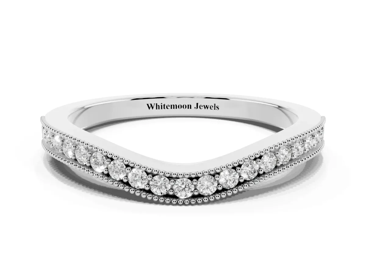 Pavé Round Diamond Curved Band with Milgrain Edge Platinum