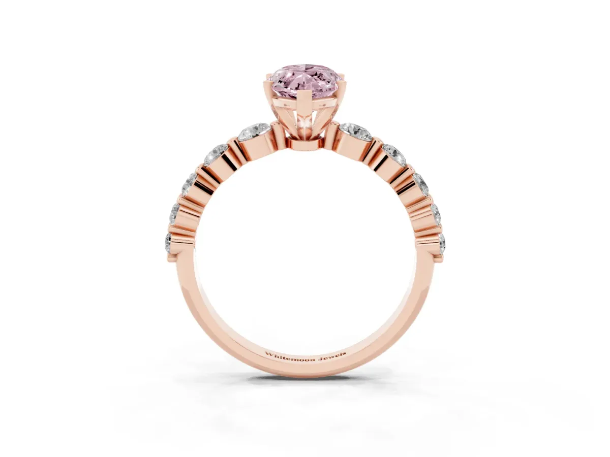 Fancy Pink Marquise Cut Solitaire Diamond Ring with Pave Band and Four-Prong Setting Rose gold
