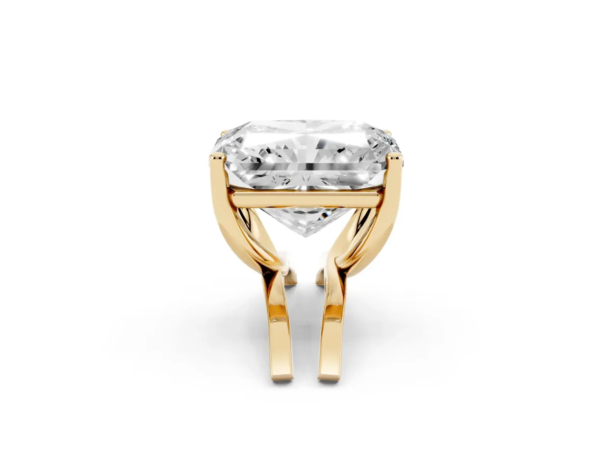 Radiant Cut Cut Diamond Solitaire Engagement Ring with Tapered Plain Band and Four-Prong Setting Yellow gold