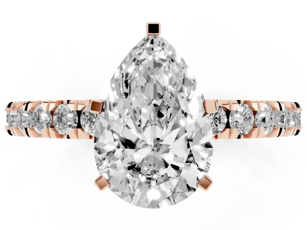 Pear Cut Diamond Pavé Band Solitaire with Four-Prong Setting Rose gold