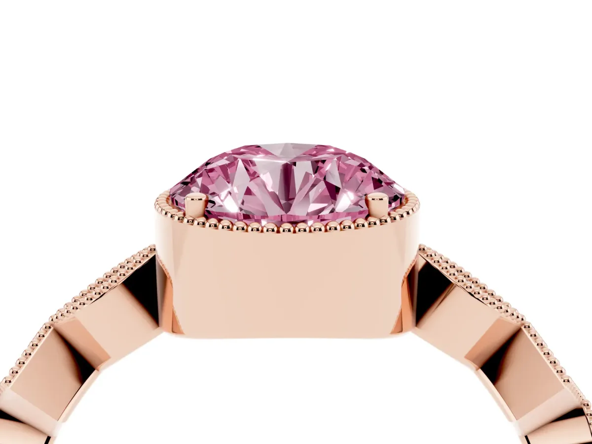 Fancy Pink Round Cut Milgrain Marquise Diamond Twist Band Ring Rose gold