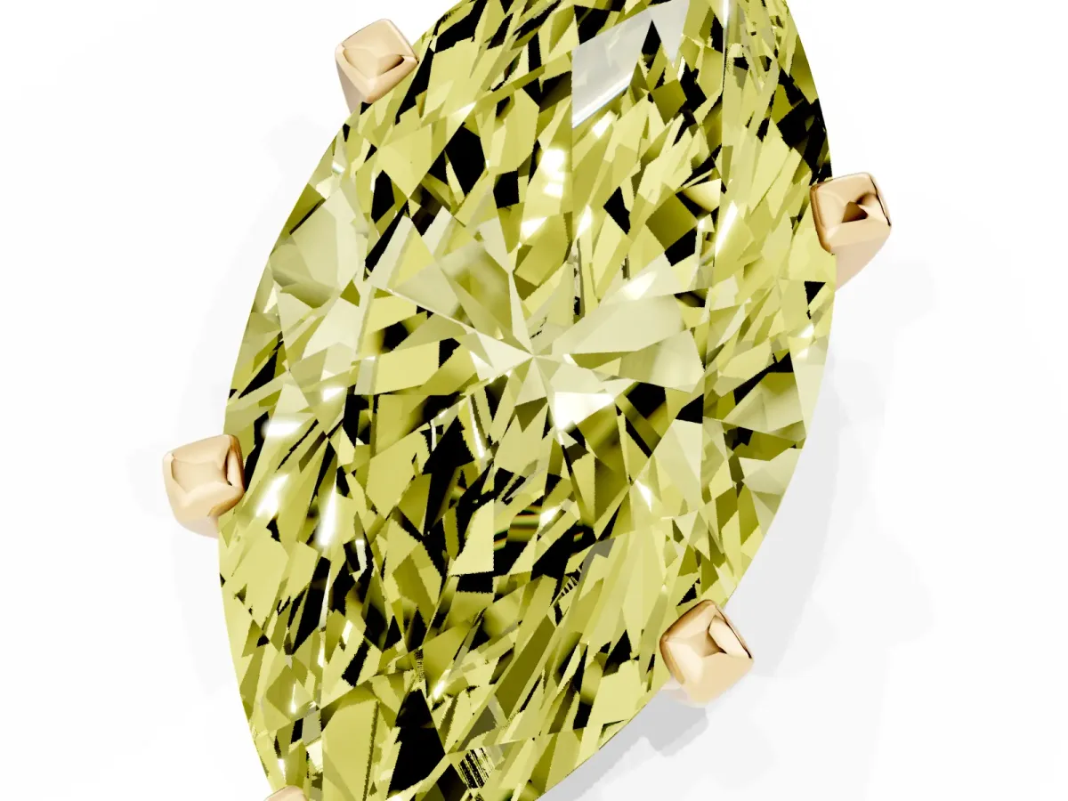 Fancy Yellow Marquise Cut Diamond Solitaire Ring with Prong Setting and Classic Band Yellow gold