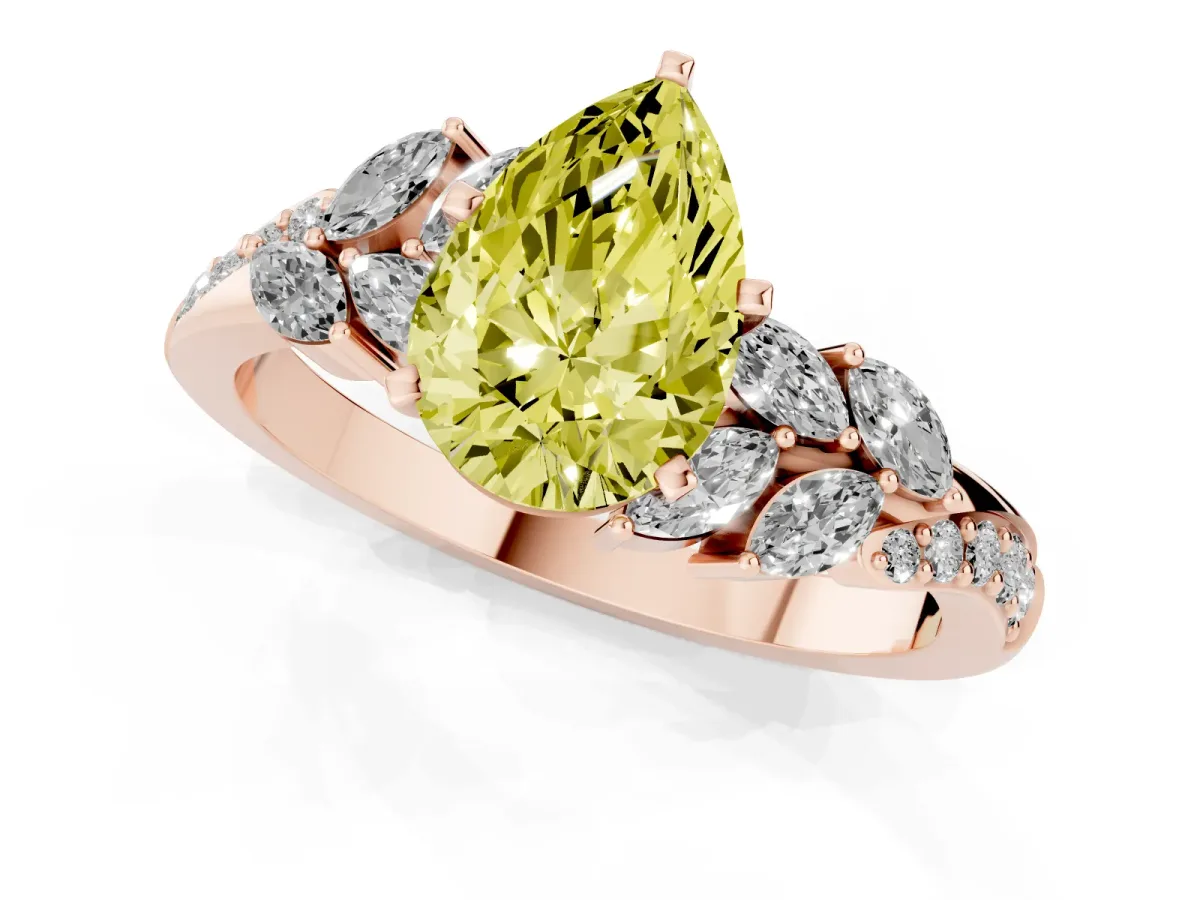 Fancy Yellow Pear Cut Solitaire Marquise Twist Band with Six-Prong Setting Rose gold