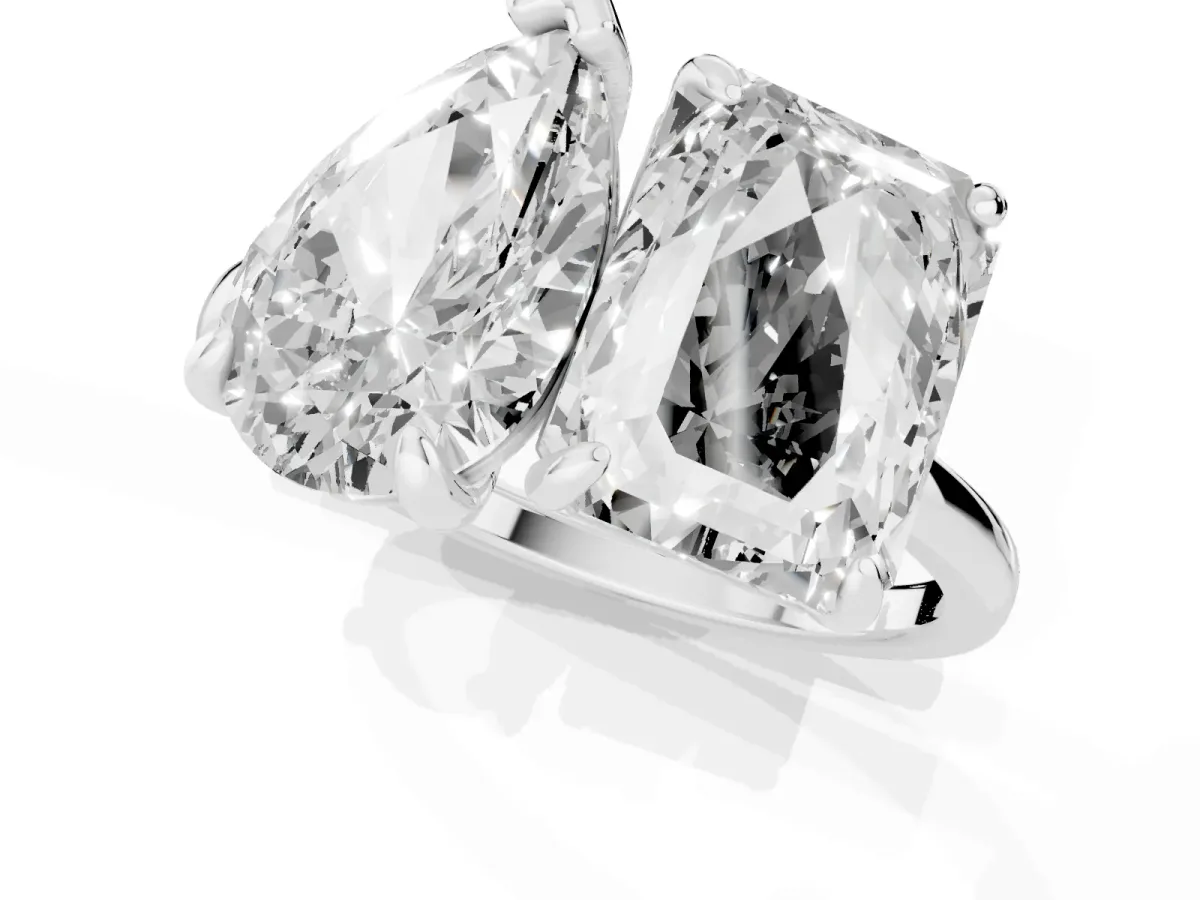Pear and Radiant Toi Moi Ring with Prong Setting and Plain Band Silver