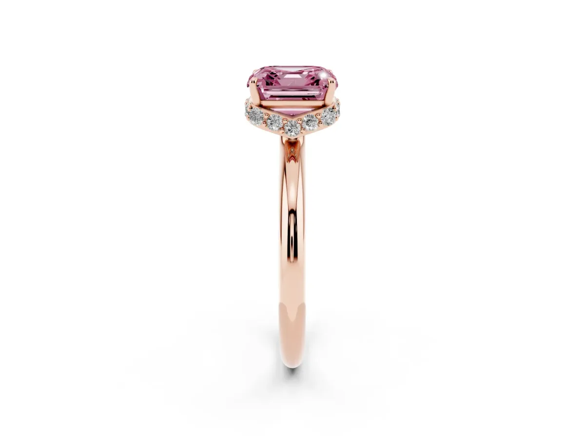 Fancy Pink Asscher Cut Brilliant Solitaire Engagement Ring with Six-Prong Setting and Classic Band Rose gold