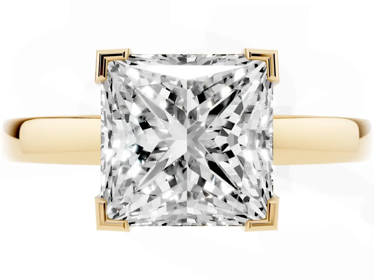 Princess Cut Cut Solitaire Ring with Four-Prong Setting and Classic Band Yellow gold
