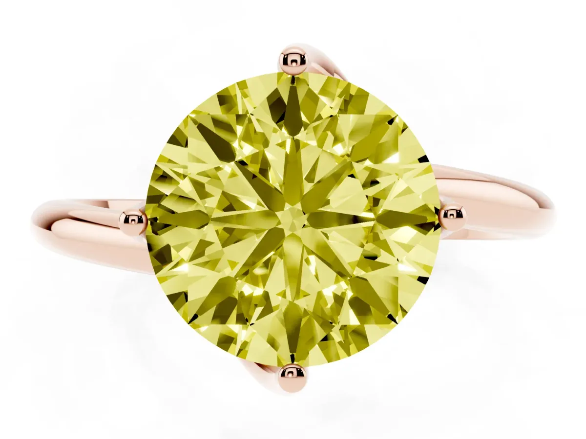 Fancy Yellow Round Cut Diamond Solitaire Engagement Ring with Four-Prong Setting and Classic Band Rose gold