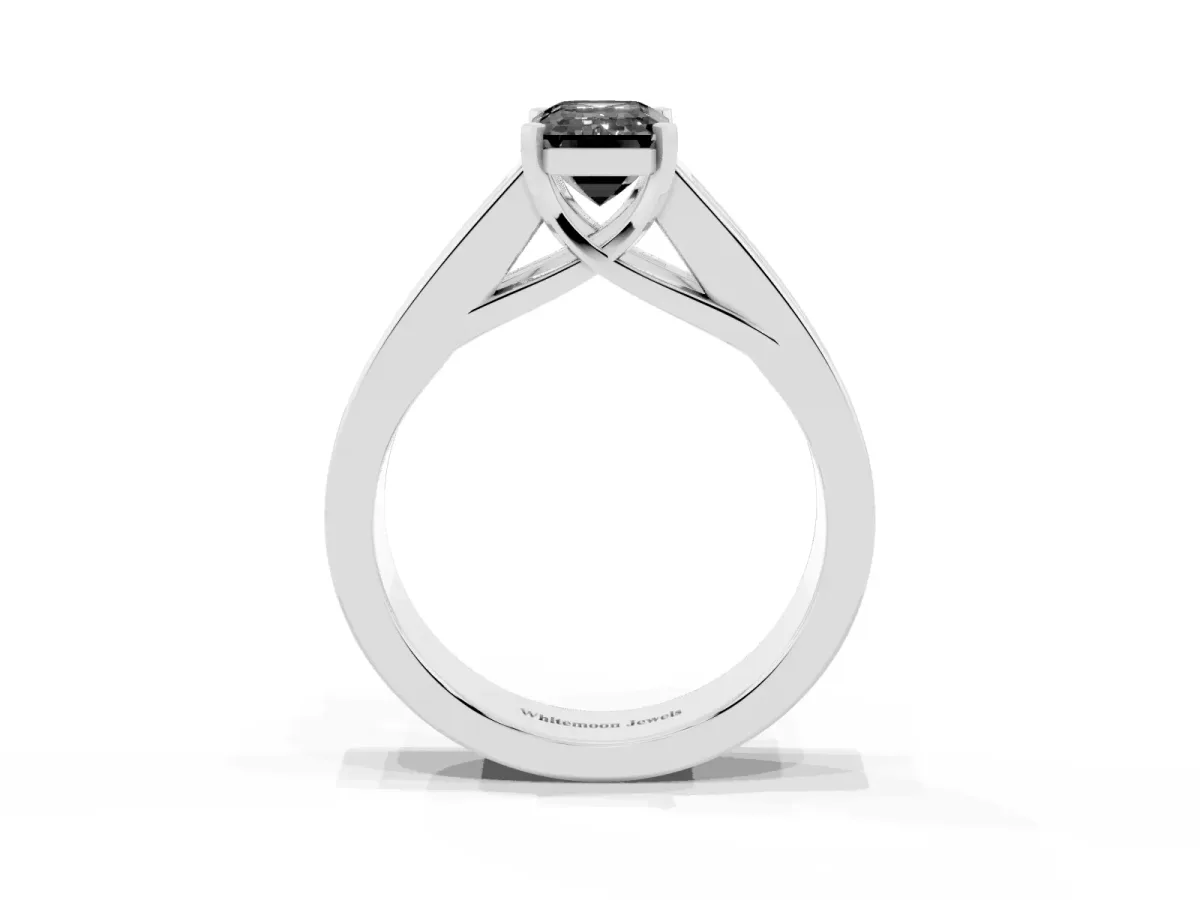 Fancy Black Emerald Cut Cut Channel Set Solitaire Ring with Four-Prong Setting White gold