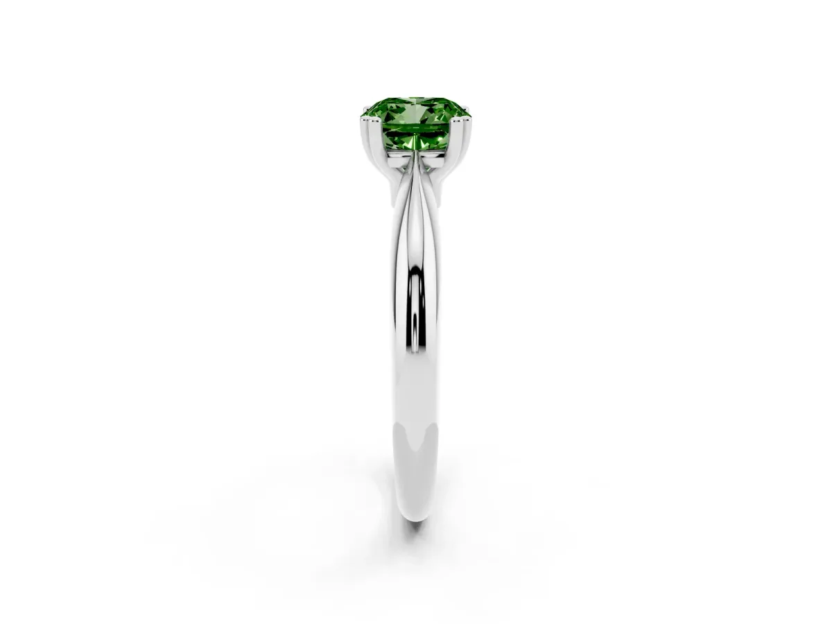 Fancy Green Cushion Cut Cut Solitaire Engagement Ring with Tapered Band and Four-Prong Setting Silver