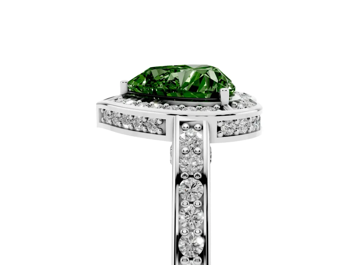 Fancy Green Heart Cut Cut Halo Pave Split Shank Prong Setting Ring Platinum