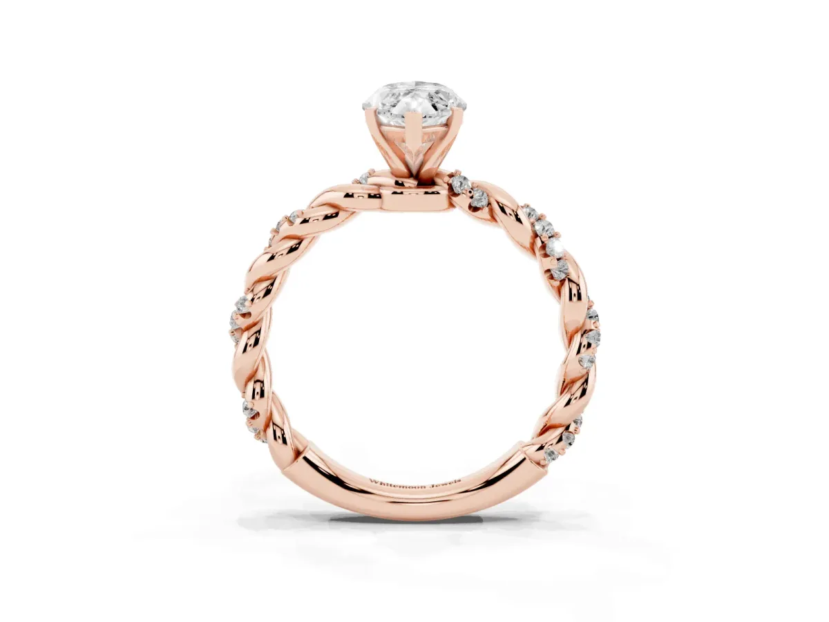 Marquise Cut Diamond Solitaire Ring with Twisted Band and Pavé Accents Rose gold