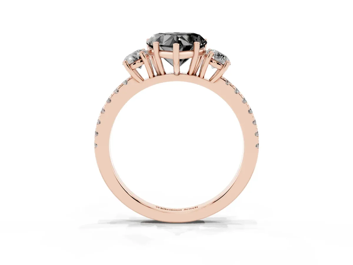 Fancy Black Three-Stone Heart Cut Cut Diamond Pavé Band with Prong Setting Rose gold