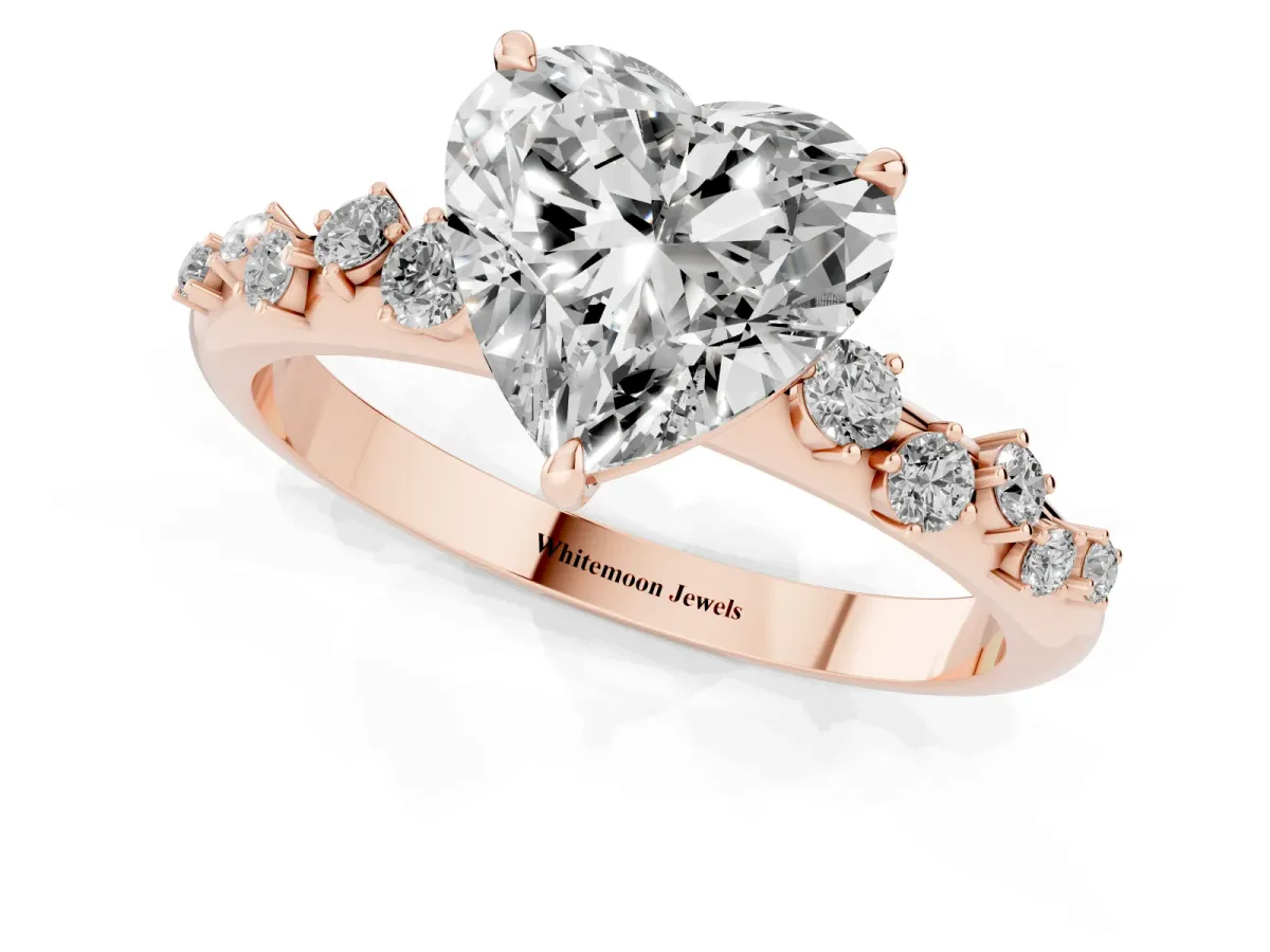 Heart Cut Diamond Cluster Prong-Set Solitaire Ring Rose gold