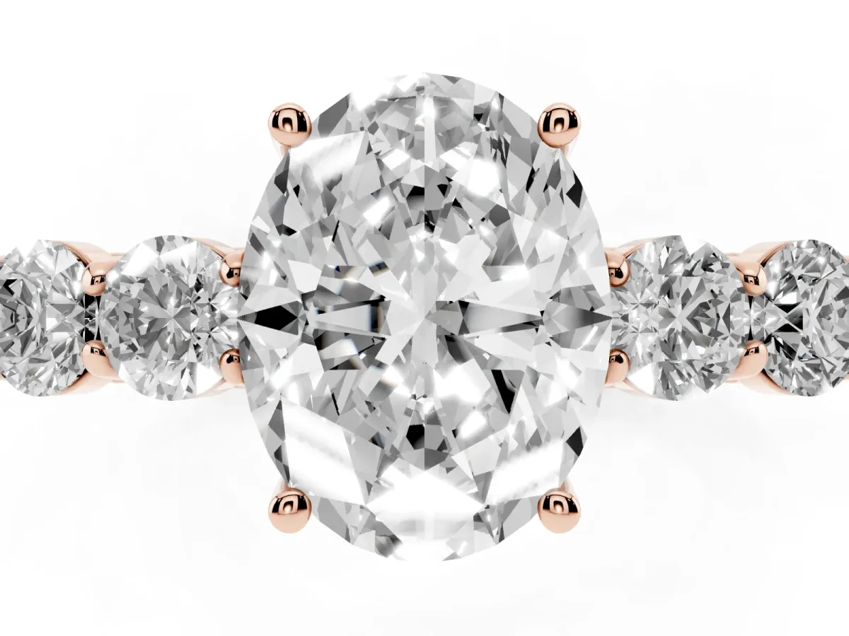 Oval Cut Cut Diamond Five-Stone Prong Set White Gold Ring Rose gold