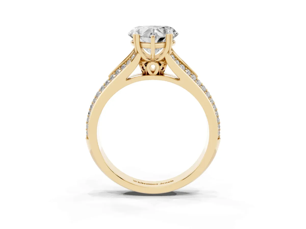 Heart Cut Diamond Split Shank Engagement Ring with Pavé Band Yellow gold