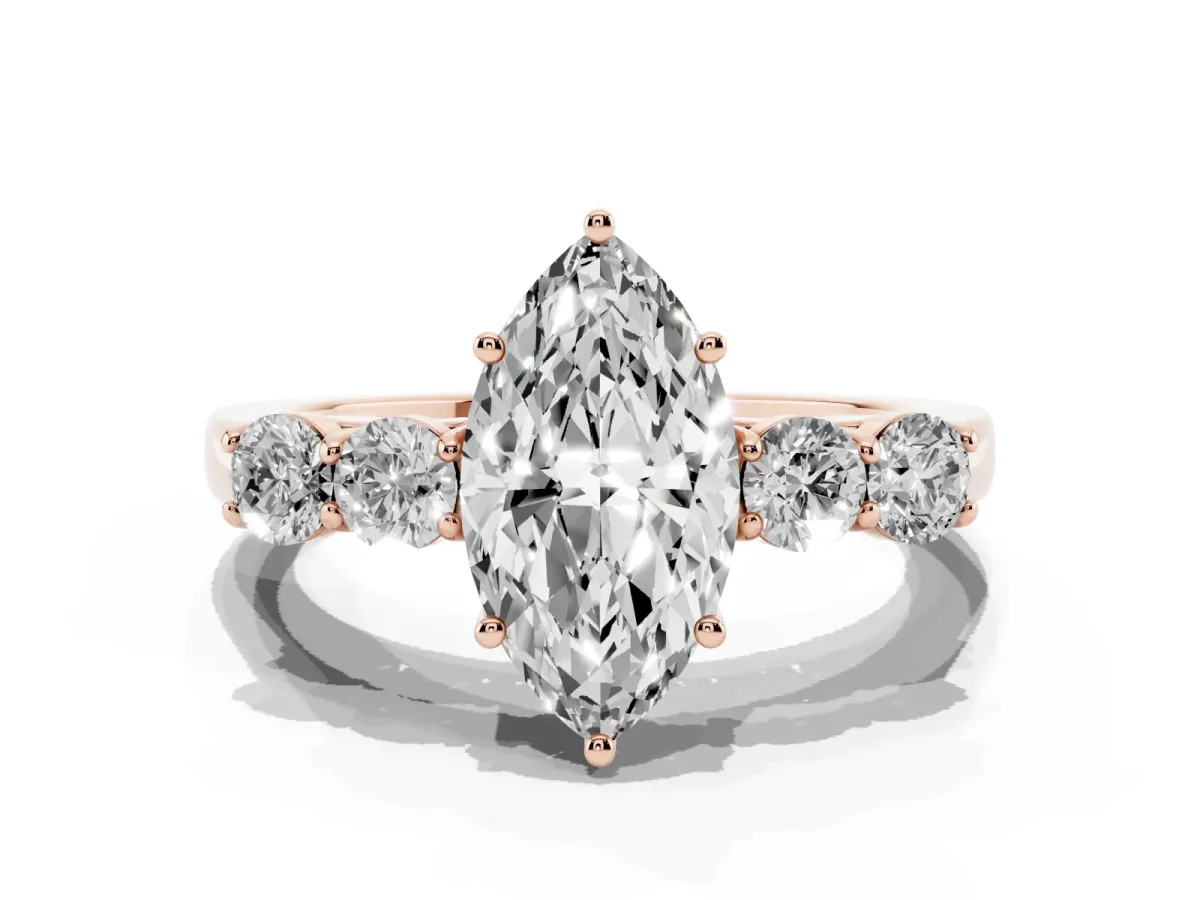 Marquise Cut Cut Diamond Five-Stone Prong Set White Gold Ring Rose gold
