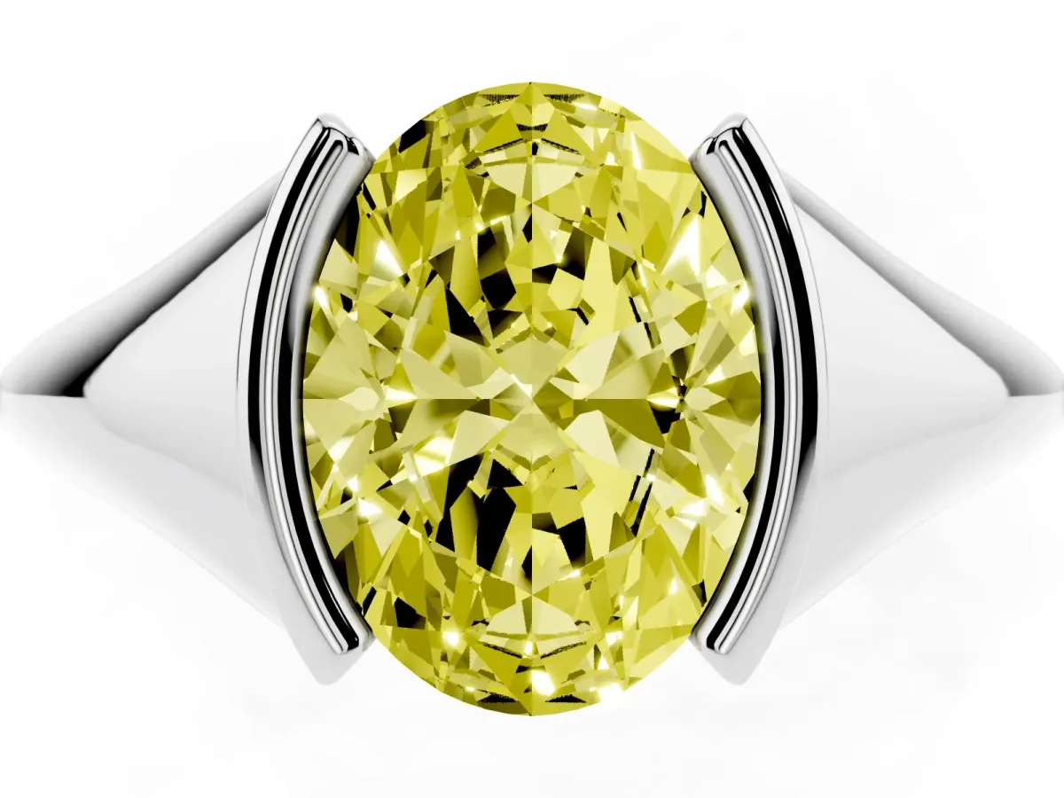 Fancy Yellow Oval Cut Solitaire Tension Set Diamond Ring Silver