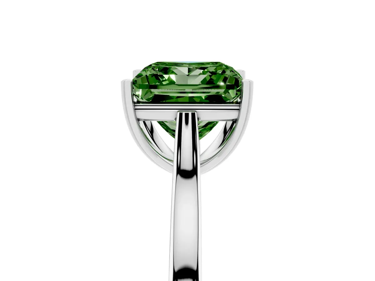 Fancy Green Princess Cut Solitaire Heart Prong Engagement Ring with Tapered Band Platinum